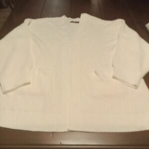 Lillusory Women's Cardigan Jacket Sweater XL Off-White Open Front Chunky Knit